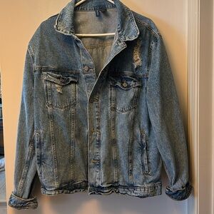 DIVIDED H&M distressed Wash Denim Jean Jacket Women's Size Large 100% Cotton
